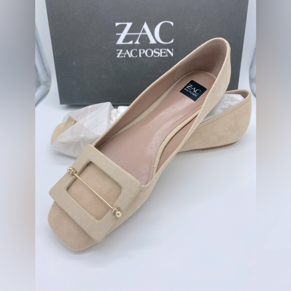 Zac Posen Vonte Nubuck Flats in Latte. Size 8M NIB
